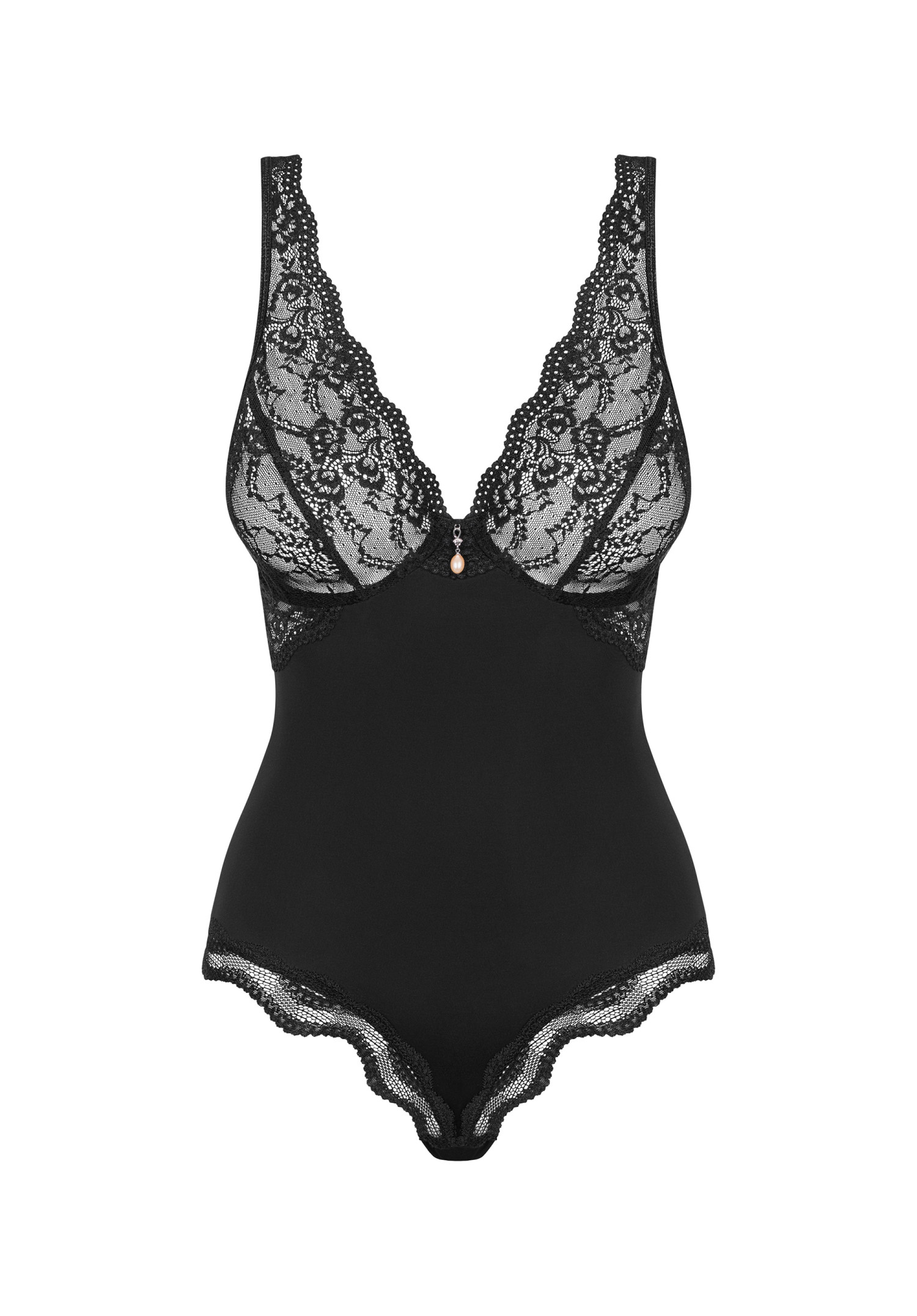 Czarne koronkowe body z fiszbinami – Luvae Multistretch 4 Koronkowe body z fiszbinami i zawieszką w dekolcie Obsessive Luvae packshot przód