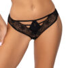 Czarne figi koronkowe Singa Panty Full Róża z paskami strappy i złotym kółkiem